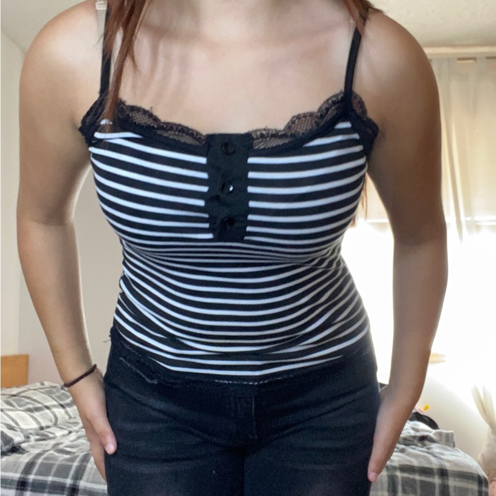 Lace tank top with stripes